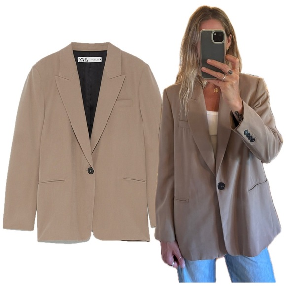 Zara Oversized Tan Single Button Blazer Suit Jacket - Picture 1 of 12